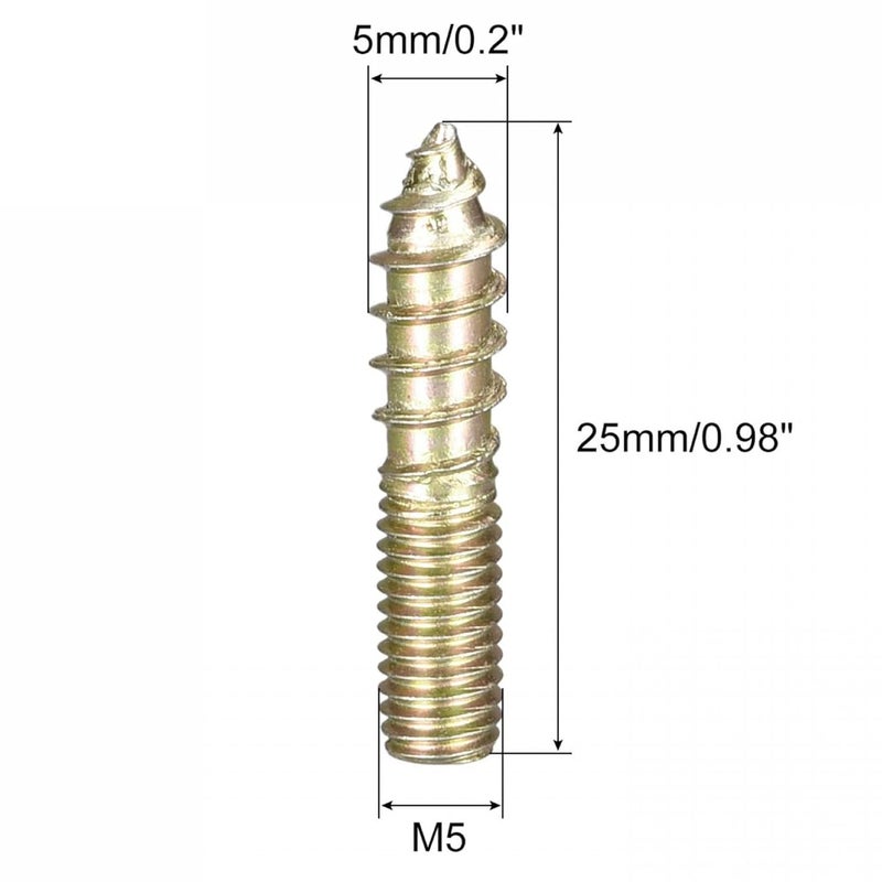 TOP-VIGOR 12Pcs M5x25mm Hanger Bolts, Double Headed Bolts Self Tapping Screw, Double Ended Dowel Screws, Screw Dowels Hanger, Threaded Lag Wood Screws and Machine Bolts for Wood Joint Furniture - Image 3